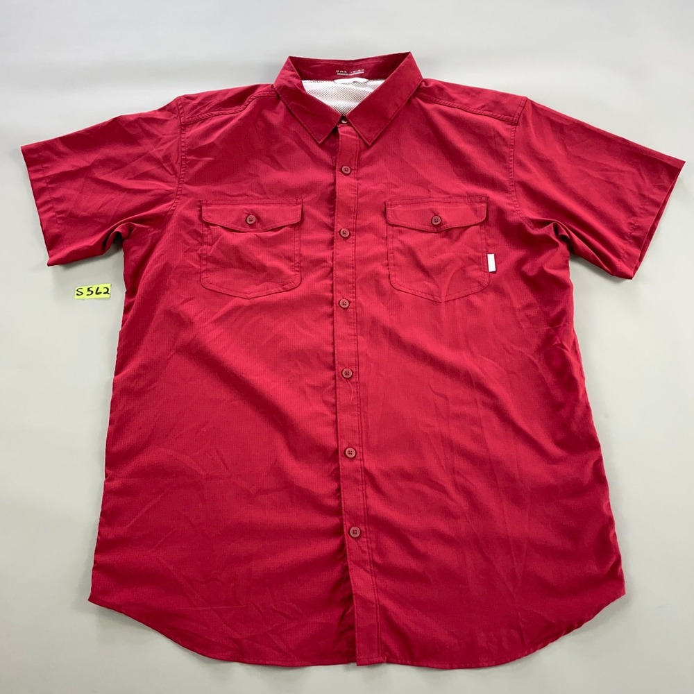 Columbia Mens XL Red Omni-Wick Short Sleeve Button Down Fishing Shirt